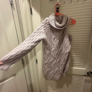 Cozy Cable Knit Turtleneck Sweater dress - Light Purple